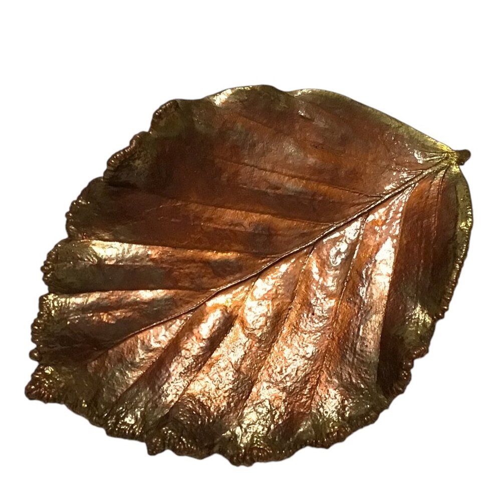 Vintage Enamel and Gold-tone Leaf Brooch Pin 2.5" Fall Thanksgiving Jewelry